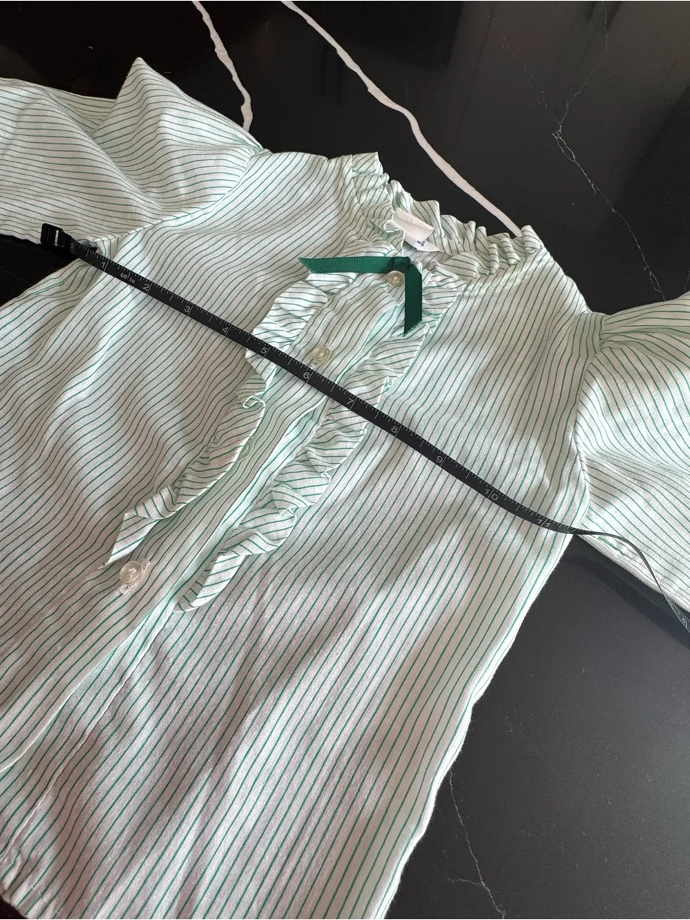 Vintage Good Lad Girls Green and White Striped Ruffle Blouse